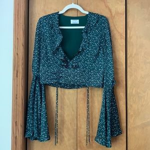 Runaway Green White Polka Dot Ruffle Blouse
